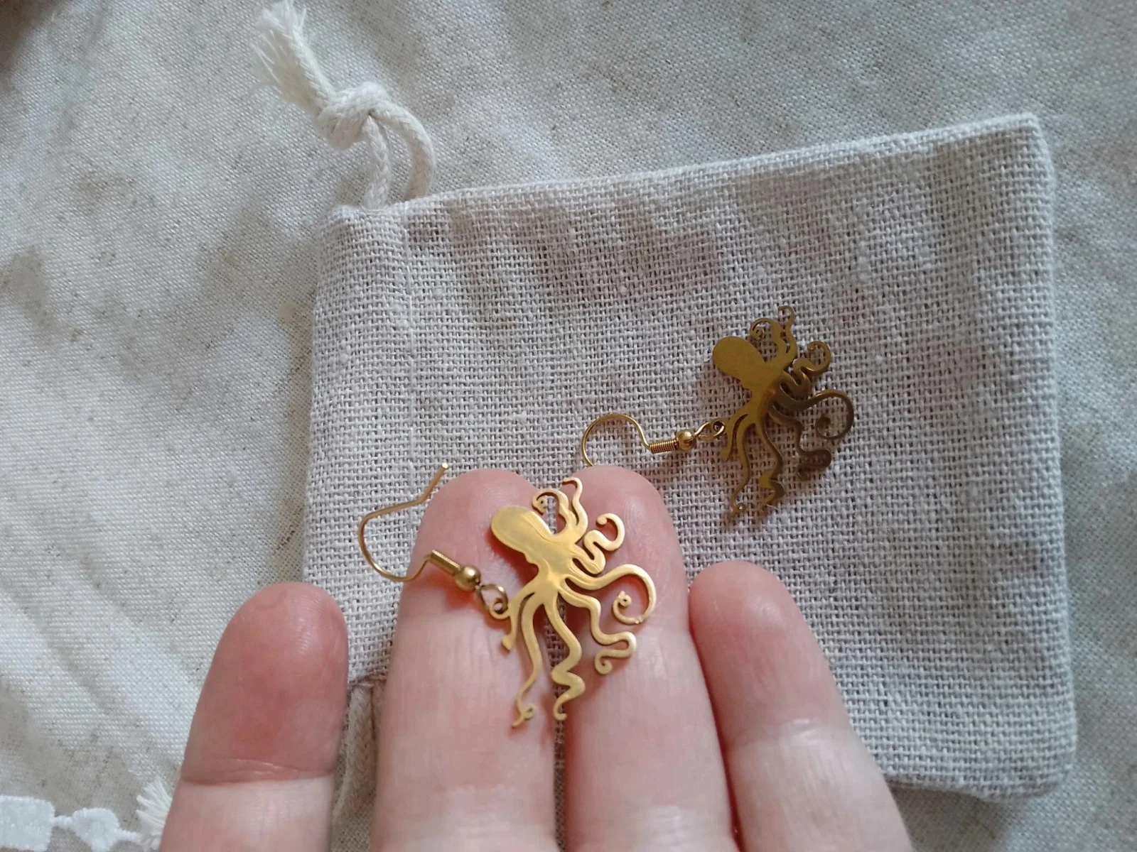 Gouden inktvis boho-oorbellen – photo 2